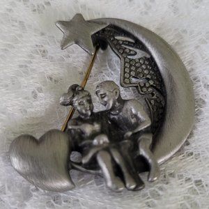 AJC American Jewelry Co vintage Pin couple on moon star heart love Brooch